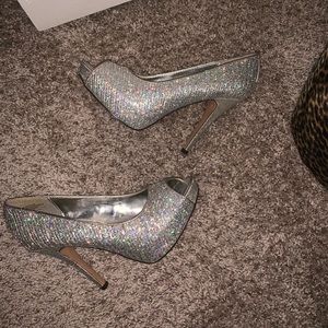 Silver glittery heels